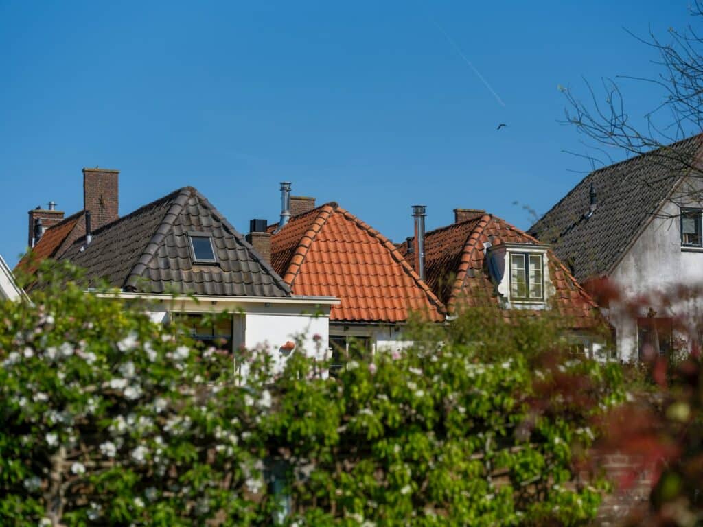 Residential neighborhood rooftops with clear blue sky in Donelson, TN