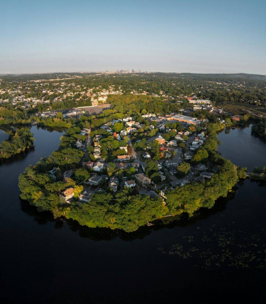 Aerial view of lakefront neighborhood homes near Old Hickory Lake in Hendersonville, TN