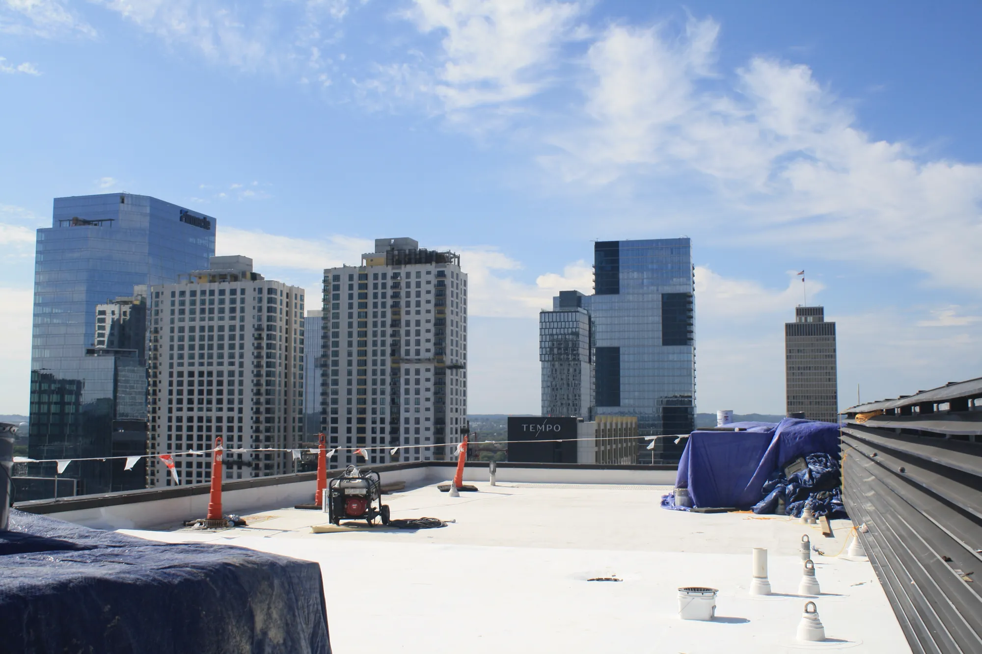 Completed white TPO roof showing efficient commercial building roof design on a Nashville building