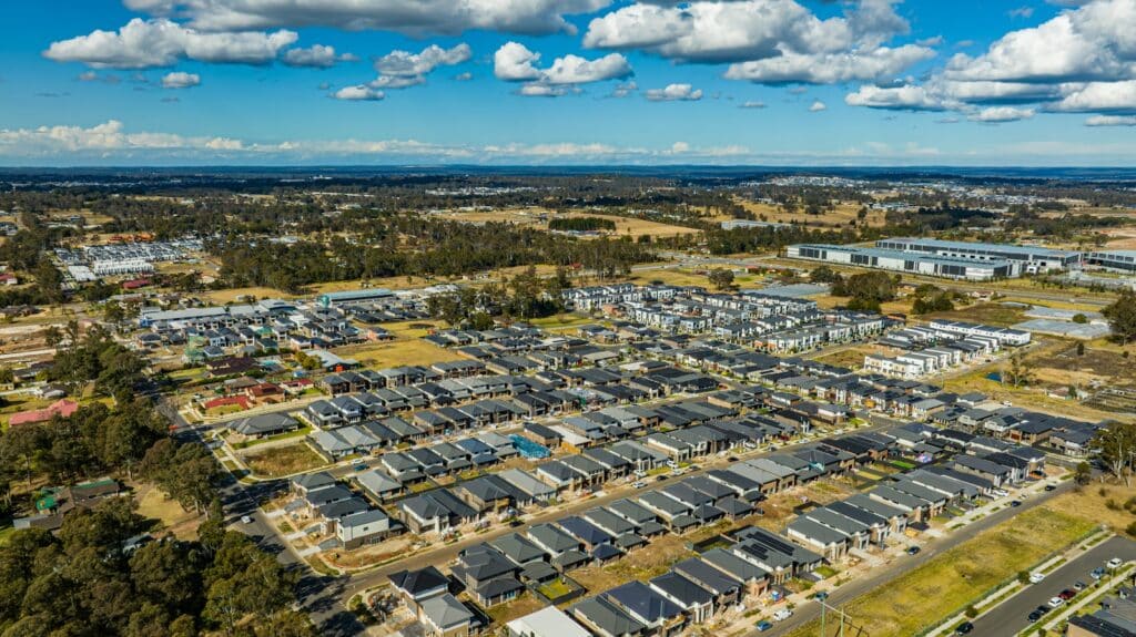 Aerial view of a suburban housing development in Thompson Station, TN